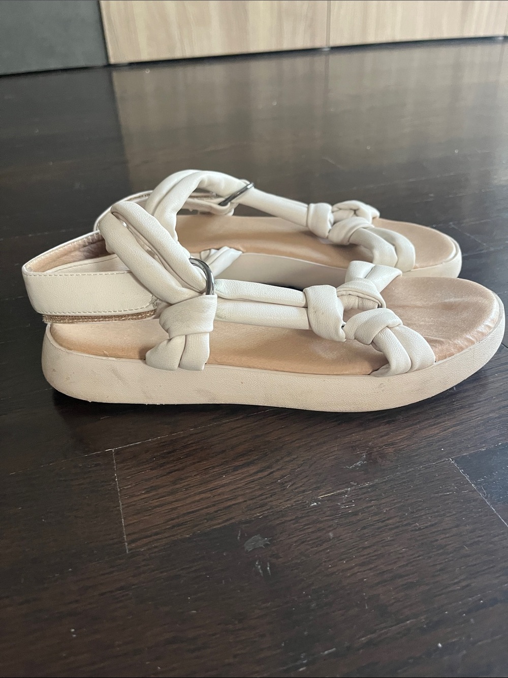 Journee Collection Cream Knotted Strap Platform Sandals